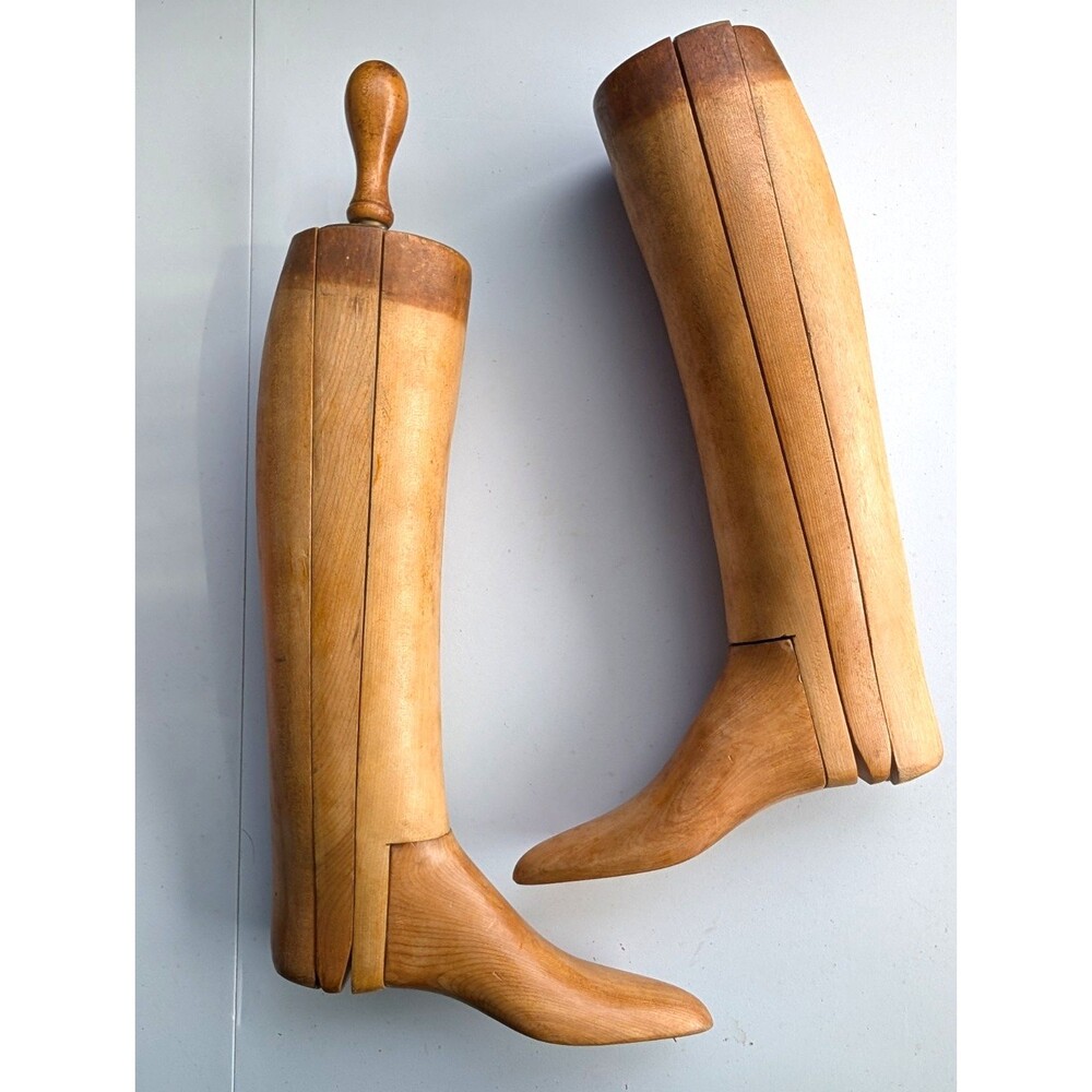 Antique Adjustable Wooden Riding Boot Trees Pair Nameplate Vintage Equestrian